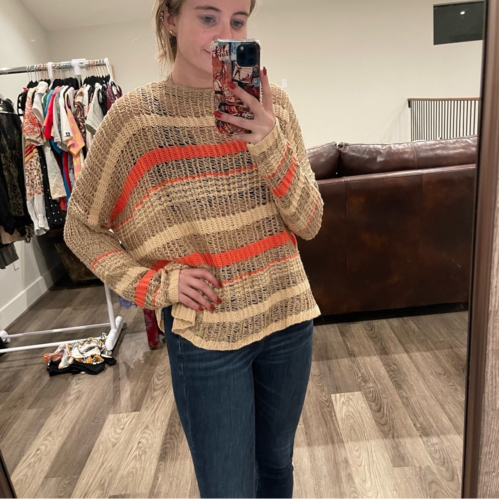 Wishlist Tan and Orange Crew Neck Sweater with Chunky Knit